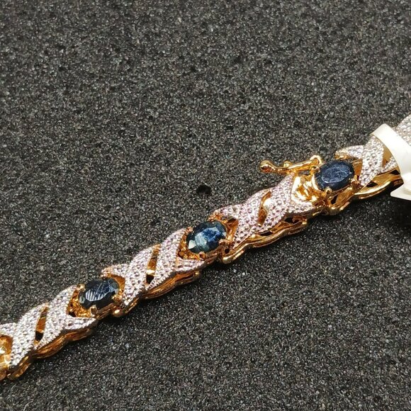 24K Gold Over Sterling Silver Sapphire Tennis Bracelet 7.25" 14g NWT - Picture 8 of 13